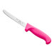 A Choice serrated utility knife with a neon pink handle.