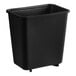 A black plastic rectangular Lavex trash can.