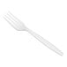 A white heavy weight polystyrene plastic fork.