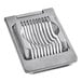A silver metal Choice rectangular egg slicer with stainless steel wires.