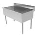 An Advance Tabco stainless steel utility sink with a rear drain on legs.