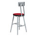 A gray National Public Seating lab stool with a metal frame and red seat and backrest.
