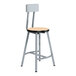 A National Public Seating Titan lab stool with a wood seat and backrest and a gray metal frame.