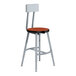 A National Public Seating gray steel lab stool with a wild cherry wood seat and backrest.