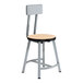 A National Public Seating Titan lab stool with a Fusion Maple wood seat and backrest and gray steel legs.
