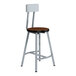 A gray National Public Seating lab stool with a Montana walnut seat and backrest.