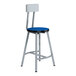 A gray metal National Public Seating lab stool with a blue high-pressure laminate seat and backrest.