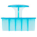 A blue rectangular plastic container with a white border containing a blue plastic bread stamp with a clear lid.