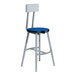 A gray steel National Public Seating lab stool with a blue seat and backrest.