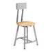 A National Public Seating lab stool with a wooden seat and metal legs.