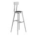 A gray metal National Public Seating lab stool with black seat and backrest.