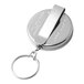 A silver KEY-BAK key chain with a metal ring.