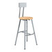 A National Public Seating Titan lab stool with gray steel and oak wood and a backrest.