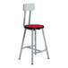 A National Public Seating Titan lab stool with a hollyberry high-pressure laminate seat and backrest and a gray metal frame.