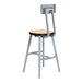A National Public Seating Titan lab stool with a gray steel frame, Fusion Maple wood seat and backrest.