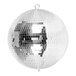 An Eliminator Lighting silver disco ball hanging from a chain.