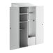 A white metal cabinet with a Regency stainless steel mop sink on the right side.