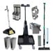 A Unger OmniClean Spot Cleaning Kit with a variety of cleaning supplies in a white rectangular bucket with a black handle.