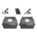 Two black rectangular Ape Labs Mini 2.0 wireless LED light chargers with a remote and a light.