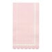 A pink paper towel with white scalloped edges.