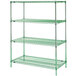 A green Metro Super Erecta wire shelving unit with three shelves.