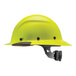 A yellow Lift Safety Dax hard hat with black straps.