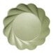 A close up of a wavy green Sophistiplate Simply Eco dinner plate.