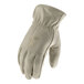 A pair of tan leather Lift Safety winter gloves with a logo on the back.