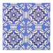 A Sophistiplate Moroccan Nights paper cocktail napkin with a blue and white tile pattern.