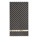 A close-up of a black and white striped Sophistiplate guest towel.