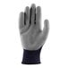 A close-up of a Lift Safety thermal glove with crinkle latex palm coating in gray and blue.
