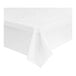 A white plastic table cover roll on a white surface.