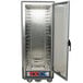 A gray Metro C5 heated holding and proofing cabinet with clear glass door and shelves.