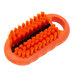 A Carlisle Sparta orange hand and nail brush with black bristles.