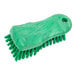 A green Carlisle Sparta handheld scrub brush with bristles.