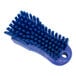 A blue Carlisle Sparta handheld scrub brush with bristles.