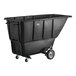 A black plastic container on wheels.