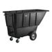A black plastic container on wheels.