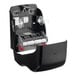 A black San Jamar Simplicity Essence EcoLogic mechanical hands free towel dispenser.