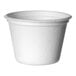 A close-up of a textured white Eco-Products sugarcane portion cup.