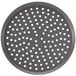 An American Metalcraft 14" hard coat anodized aluminum pizza pan with perforations.