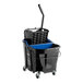 A black Carlisle OmniFit mop bucket with a blue wringer handle.