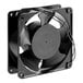 A black Cooking Performance Group axial cooling fan with wires attached.