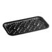 A black CKF PET plastic meat tray with a grid pattern.