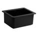 A black rectangular Cambro plastic food pan on a counter.