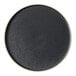 A black plate with a white rim.