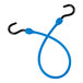 A blue Better Bungee polyurethane cord with overmolded nylon hooks on each end.