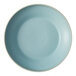 A Oneida Moira stoneware deep plate with a frosted blue finish and white rim.