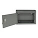 A gray steel wall mounted multi-purpose suggestion box with an open door.