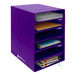 A purple AdirOffice literature organizer with six compartments holding papers and notebooks.